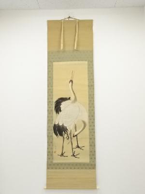 是永学秀筆　双鶴瑞祥　肉筆絹本掛軸（箱書有）